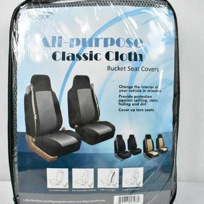 2x FH Group Built-In Seatbelt Compatible High Back Seat Covers, Gray/Black - New