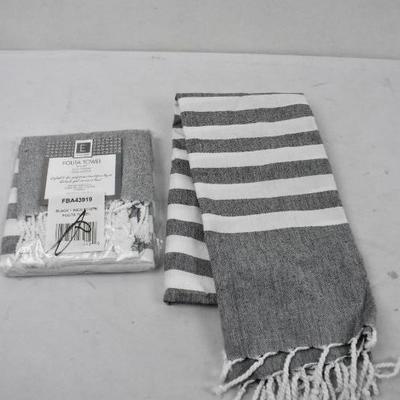 2x Turkish Fouta Towels 100% Cotton, Soft & Absorbent Decorative, Striped - New