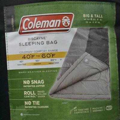 Coleman Biscayne 30-Degree Sleeping Bag Big & Tall - New