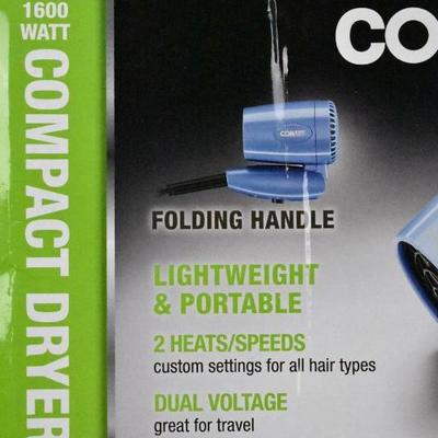 Conair 1600W Compact Hair Dryer w/ Folding Handle, Lightweight & Portable - New