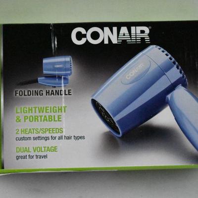 Conair 1600W Compact Hair Dryer w/ Folding Handle, Lightweight & Portable - New
