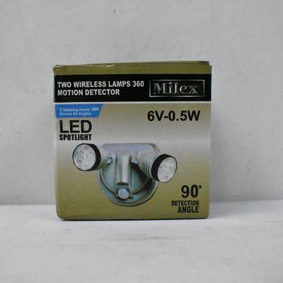 Milex Two Wireless Lamps 360 Motion Detector, DC 6V, 14 LEDS - New, Open Box
