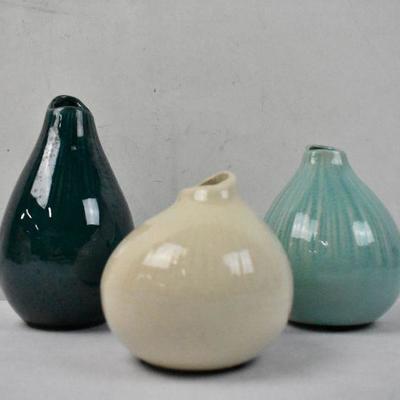Set of 3 Stein Vases: Dark Blue, Turquoise, and Cream - New