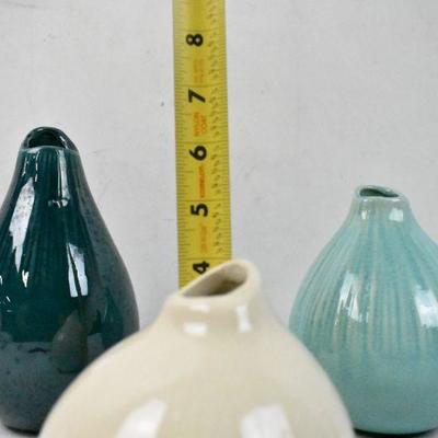Set of 3 Stein Vases: Dark Blue, Turquoise, and Cream - New