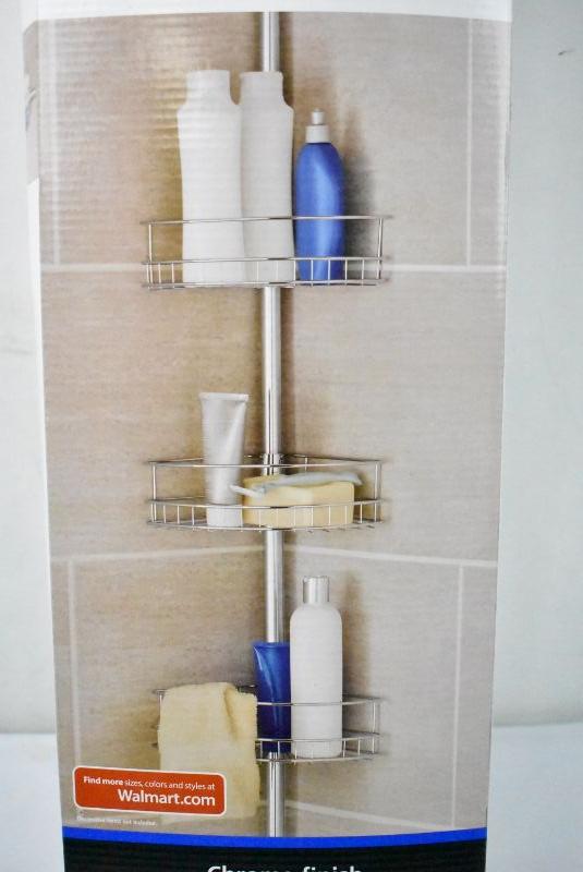 Mainstays Tension Pole Shower Caddy, Chrome Finish New, Open Box