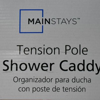 Mainstays Tension Pole Shower Caddy, Chrome Finish - New, Open Box