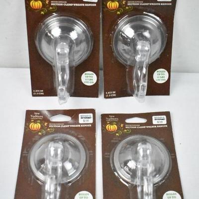 4 Suction Clamp Wreath Hangers, Each Holds up to 12 Pounds - New