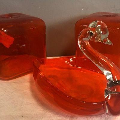 Lot# 11 Orange Glass Cubes & Swan