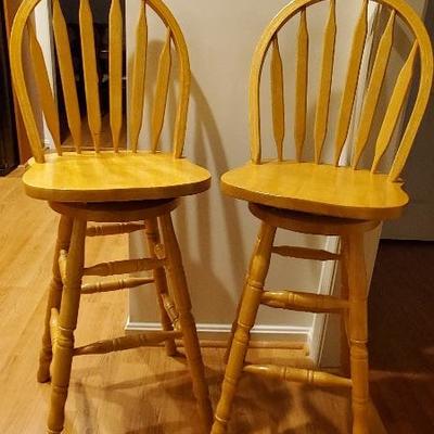 Lot 10 - Solid OAK Wood Swivel Bar Stools/Chairs