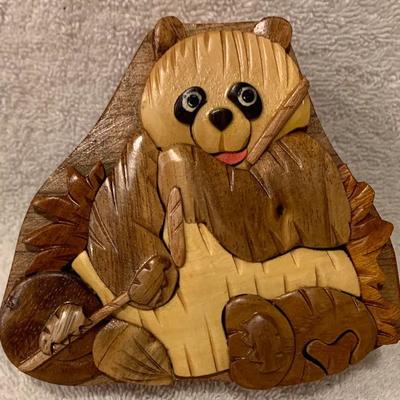 New Panda Bear Wood Puzzle Box (Keepsakes, jewelry, trinkets & etc) Handmade