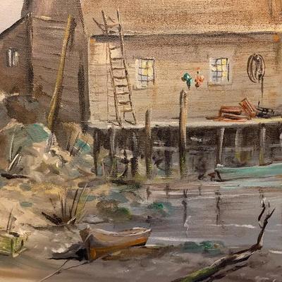 Pre-Owned Vere' Henry Painting Boat/Fishing Shack 24" x 20" 