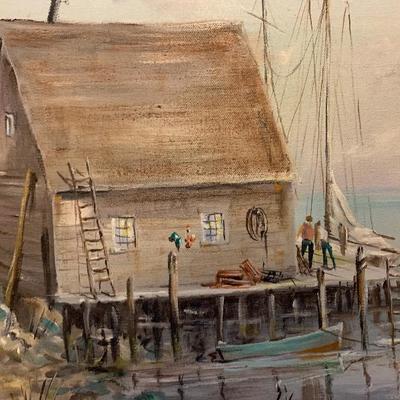 Pre-Owned Vere' Henry Painting Boat/Fishing Shack 24" x 20" 