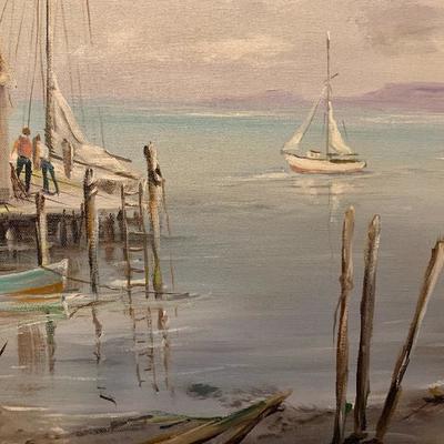 Pre-Owned Vere' Henry Painting Boat/Fishing Shack 24" x 20" 
