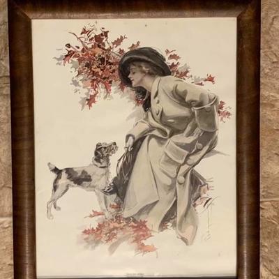 Vintage 1910 Harrison Fisher Framed Art Print called â€œCANâ€™T YOU SPEAK?â€. Vintage 1â€ Frame