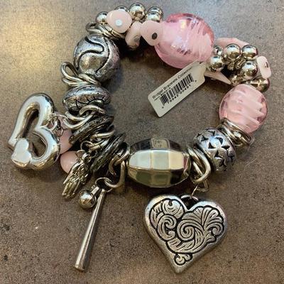New Beautiful Pink & Silver Stretchy & Chunky Bracelet