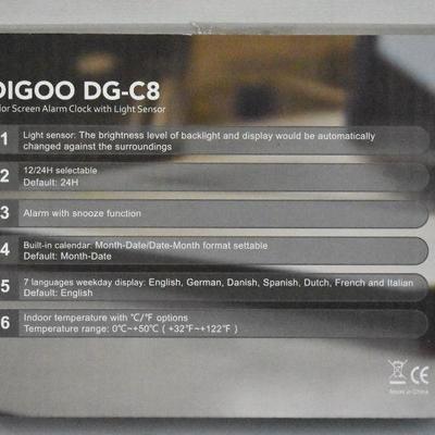 Alarm Clock, DIGOO Colorful Clock w/ Light Sensor, Thermometer - New