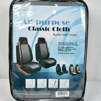 Bucket Car Seat Covers, Gray: FH Group All-Purpose Classic Cloth - New