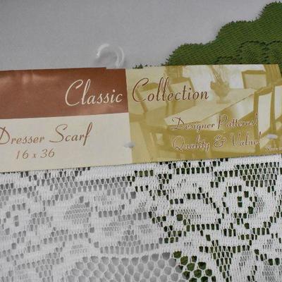 4 Lace Dresser Scarves: Green/Cream/Tan/White 16