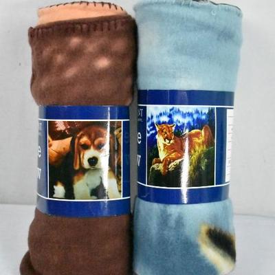 2 Fleece Throws by Northpoint: 1 Puppy & 1 Cougar: 50