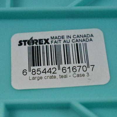 3 Plastic Crates, Aqua/Teal by Storex for Letter/Legal - New