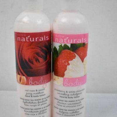 2 Piece Avon Naturals: Strawberry White Chocolate & Red Rose Peach Lotion - New