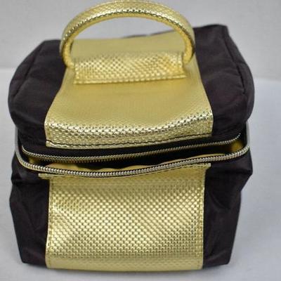 Avon Womens Tolietry Make Up Bag, Royal Gold & Eggplant - New, Open Package