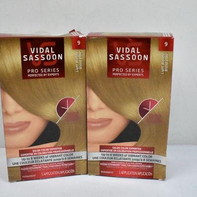 2 Boxes Hair Color: Vidal Sassoon Pro Series, #9 Light Blonde, 1 App Each - New