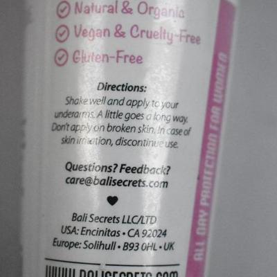 Bali Secrets Natural Deodorant, Organic & Vegan 2.4 oz Scent Delicate Rose - New