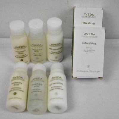 8 Pc AVEDA Rosemary Mint Combo Pack Travel Size: Six Bottles & Two Bars - New