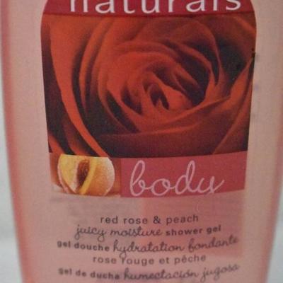 2 Avon Naturals- Red Rose & Peach Juicy Moisture Shower Gel, 5 fl oz each - New