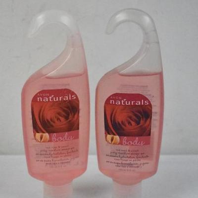 2 Avon Naturals- Red Rose & Peach Juicy Moisture Shower Gel, 5 fl oz each - New