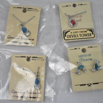 4 Piece Genuine Turquoise Necklaces & Earrings, Coral Necklace - New