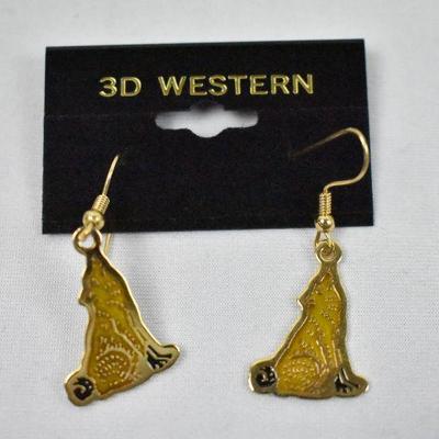 3 Pairs of Earrings 3D Western Charm Gold-Colored Dangle Hooks - New