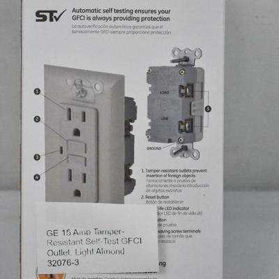 GE 15 Amp Tamper-Resistant Self-Test GFCI Outlet, Light Almond 32076-3 - New