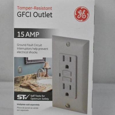 GE 15 Amp Tamper-Resistant Self-Test GFCI Outlet, Light Almond 32076-3 - New