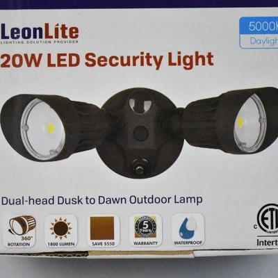 LEONLITE 20W Dual-Head Dusk To Dawn LED Outdoor Security Light, Photocell - New