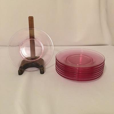 Lot 44 - Pink Stemware & Plates