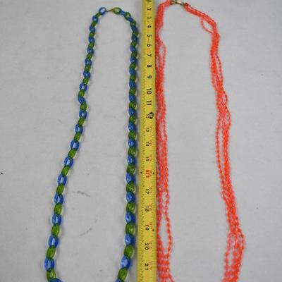 2 Vintage Necklaces: Blue/Green Linked and Coral - Both Plastic