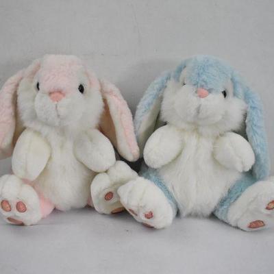 2 Stuffed Animal Bunny Rabbits: 1 Pink and 1 Blue
