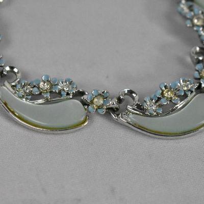 Vintage Costume Jewelry: Pearly Blue Necklace, Bracelet & Clip-on Earrings