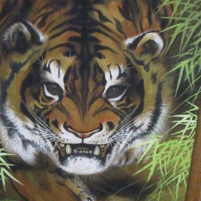 Lot 104 - Framed Asian Tiger Action Painting