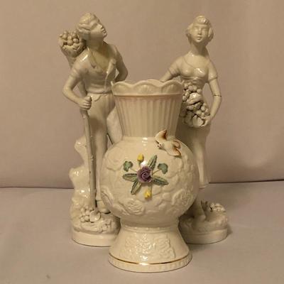 Lot 47 - Belleek Vase & Figurines