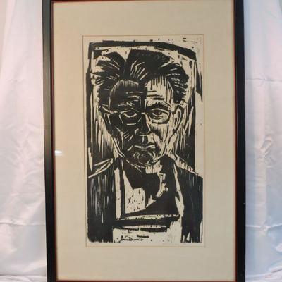 Werner Drewes Self Portrait Woodcut Signed Numbered