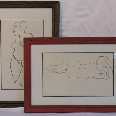 Pair of Unsigned Ink Nude Line Sketches