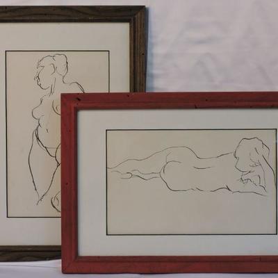 Pair of Unsigned Ink Nude Line Sketches