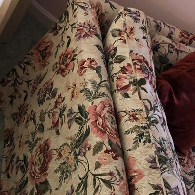 Lot 86- Extra Long Tapestry Covered Sofa