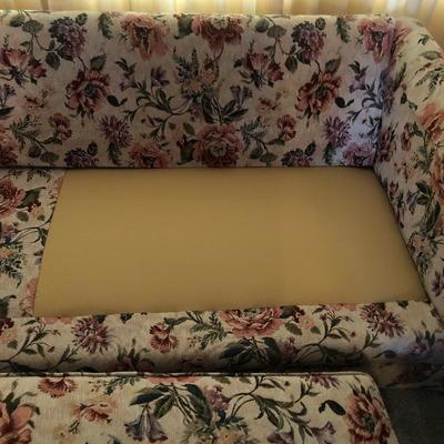 Lot 86- Extra Long Tapestry Covered Sofa