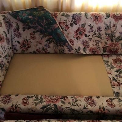 Lot 86- Extra Long Tapestry Covered Sofa