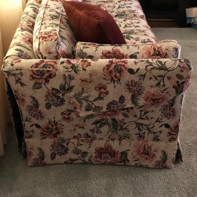 Lot 86- Extra Long Tapestry Covered Sofa