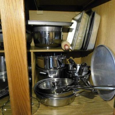 Large Collection of Stainless Pots, Pans, and Bakeware Items